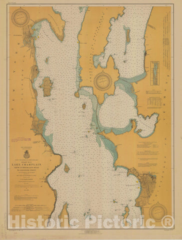 Historic Nautical Map - Lake Champlain From Cumberland Head To Ligonier Point, 1917 NOAA Chart - Vintage Wall Art