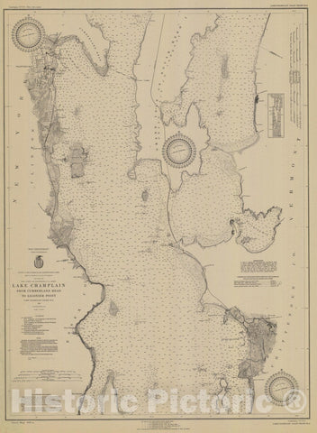 Historic Nautical Map - Lake Champlain From Cumberland Head To Ligonier Point, 1930 NOAA Chart - Vintage Wall Art