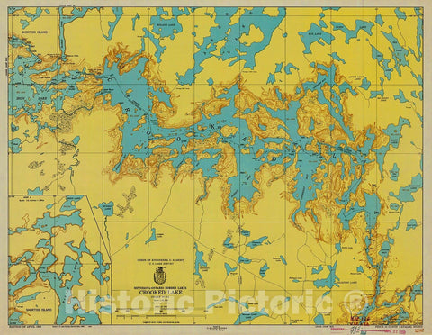 Historic Nautical Map - Minnesota-Ontario Border Lakes Crooked Lake, 1950 NOAA Chart - Vintage Wall Art