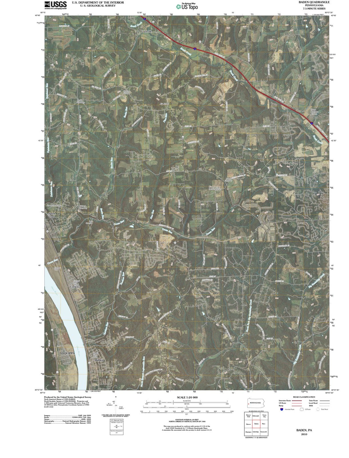 2010 Baden, PA - Pennsylvania - USGS Topographic Map