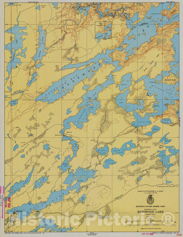 Historic Nautical Map - Minnesota-Ontario Border Lakes Western Part Basswood Lake, 1950 NOAA Chart - Vintage Wall Art