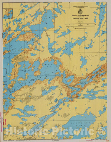 Historic Nautical Map - Minnesota-Ontario Border Lakes Eastern Part Basswood Lake, 1950 NOAA Chart - Vintage Wall Art