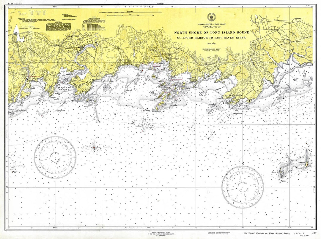 Historic Nautical Map - North Shore Of Long Island Sound : Guilford Harbor To East Haven River, 1938 NOAA Chart - Vintage Wall Art