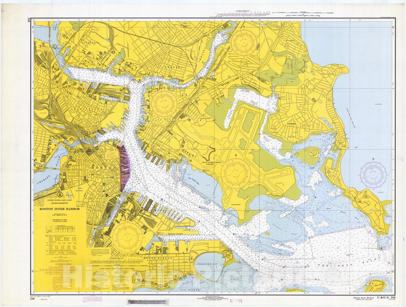 Historic Historic Nautical Map - Boston Inner Harbor, 1970 NOAA Chart - Antique Vintage Decor Poster Wall Art Reproduction