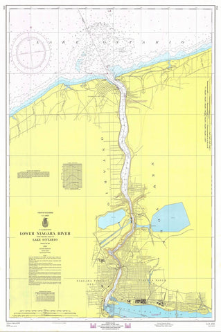 Historic Nautical Map - Lower Niagara River Niagara Falls To Lake Ontario, 1968 NOAA Chart - Vintage Wall Art