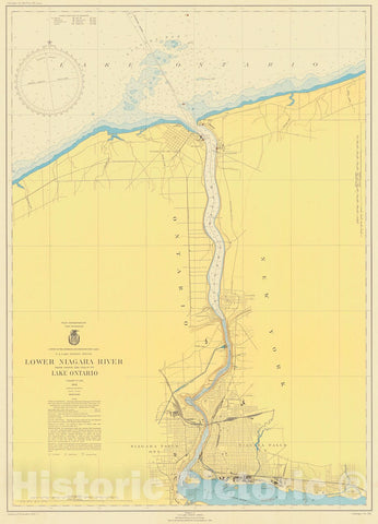 Historic Nautical Map - Lower Niagara River From Above The Falls To Lake Ontario, 1946 NOAA Chart - Vintage Wall Art