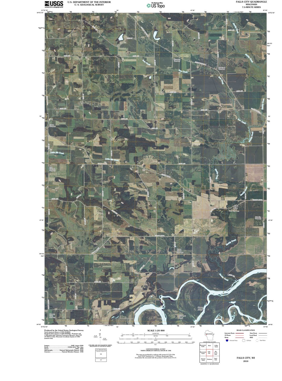 2010 Falls City, WI - Wisconsin - USGS Topographic Map