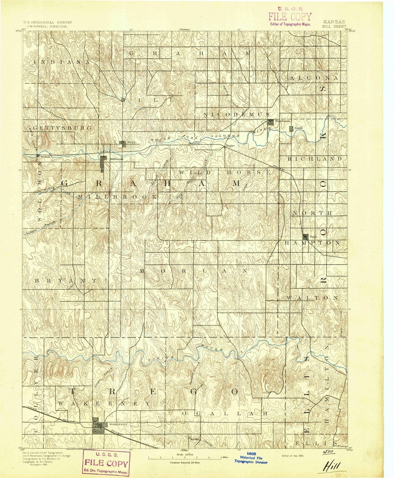 1893 Hill, KS - Kansas - USGS Topographic Map
