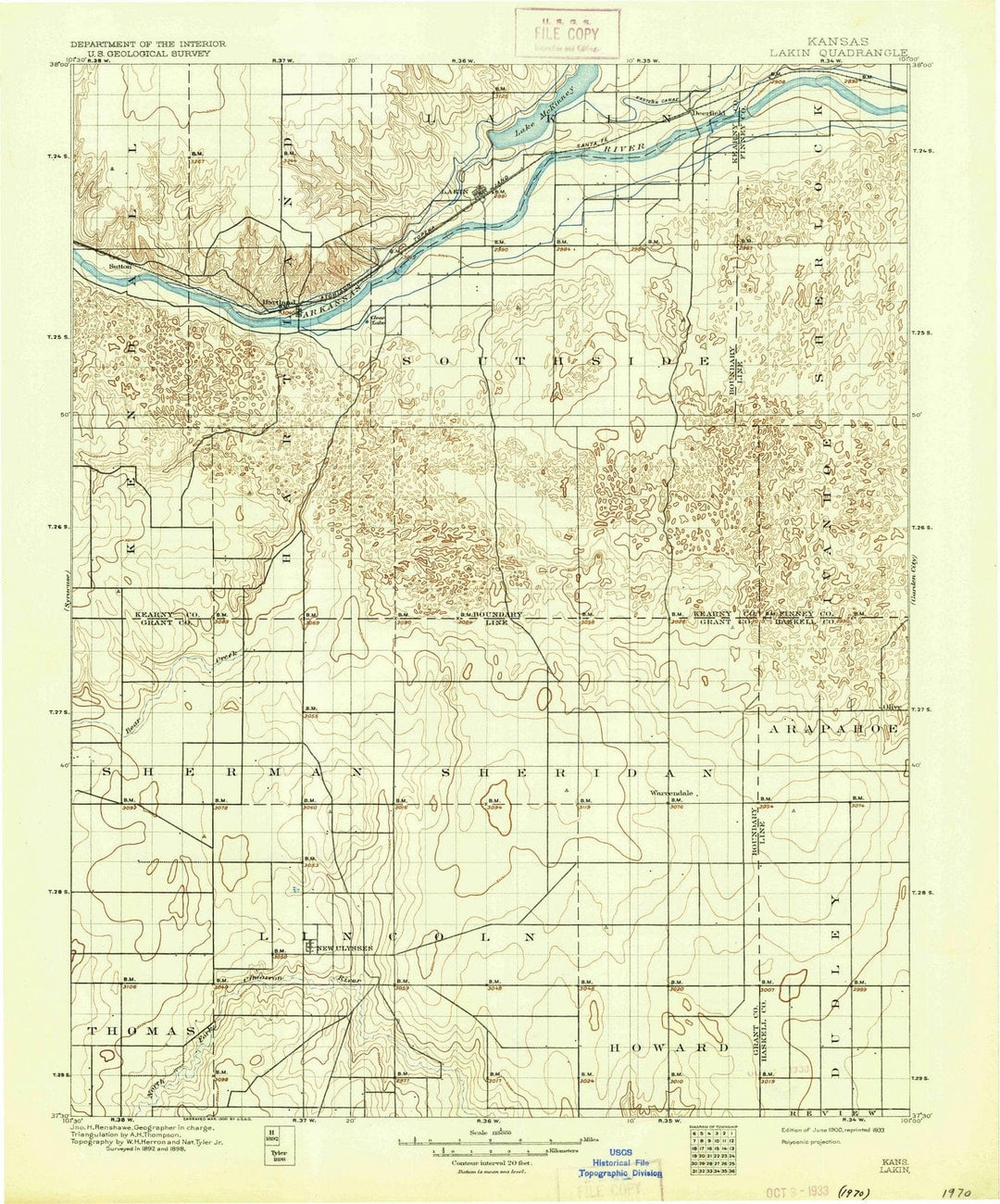 1900 Lakin, KS - Kansas - USGS Topographic Map