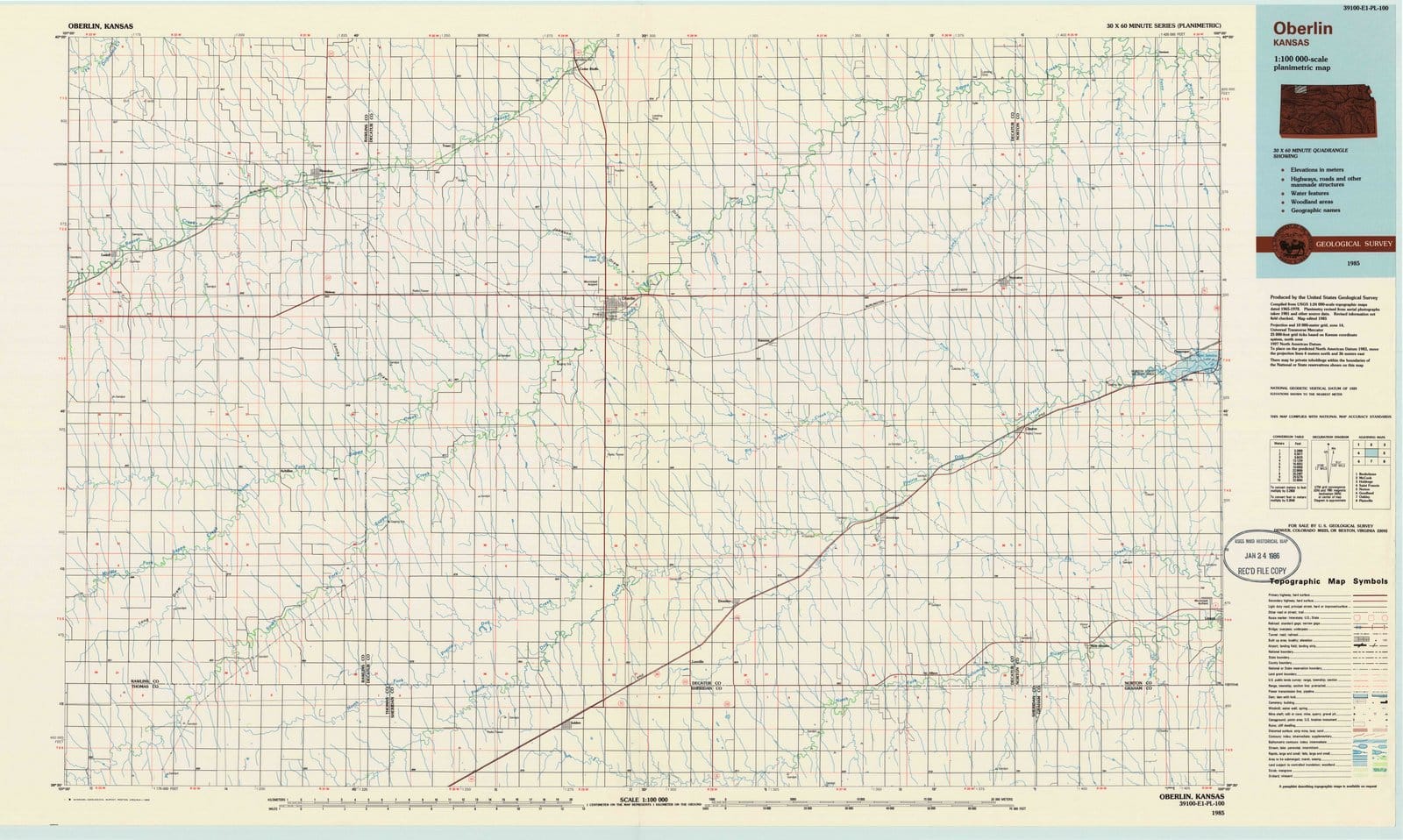 1985 Oberlin, KS - Kansas - USGS Topographic Map