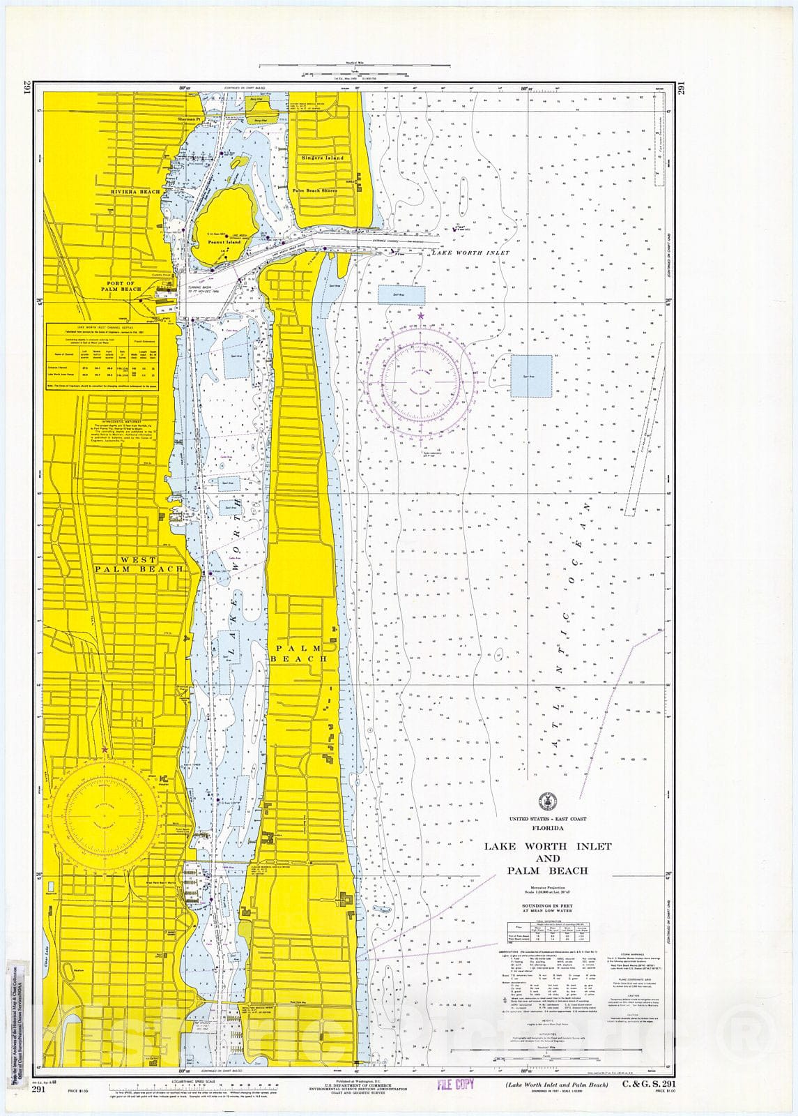 Historic Nautical Map Lake Worth Inlet And Palm Beach, 1968 NOAA Cha