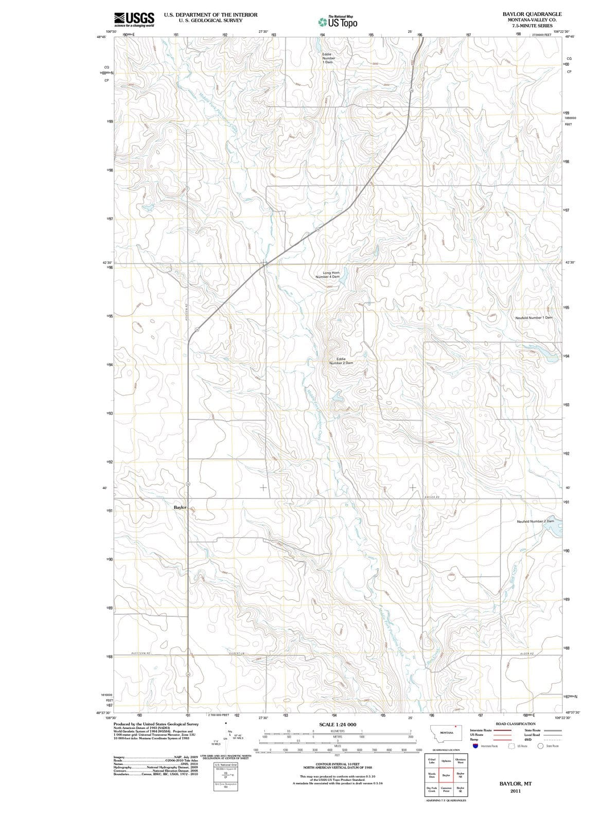 2011 Baylor, MT - Montana - USGS Topographic Map – Historic Pictoric