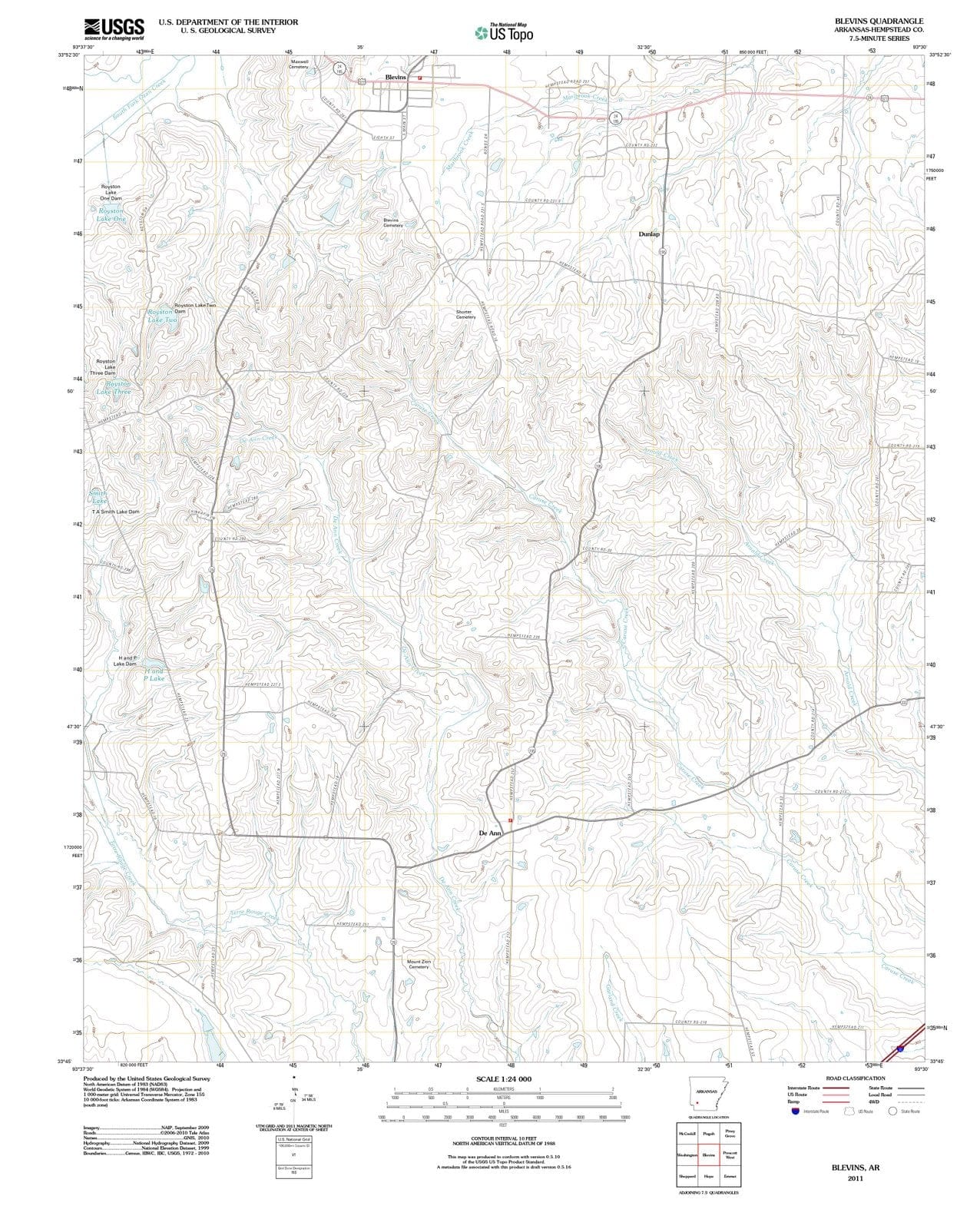 2011 Blevins, AR Arkansas USGS Topographic Map Historic Pictoric