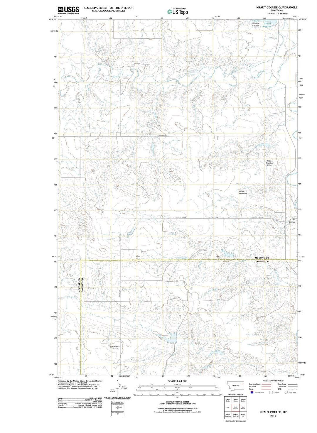 2011 Kraut Coulee, MT - Montana - USGS Topographic Map