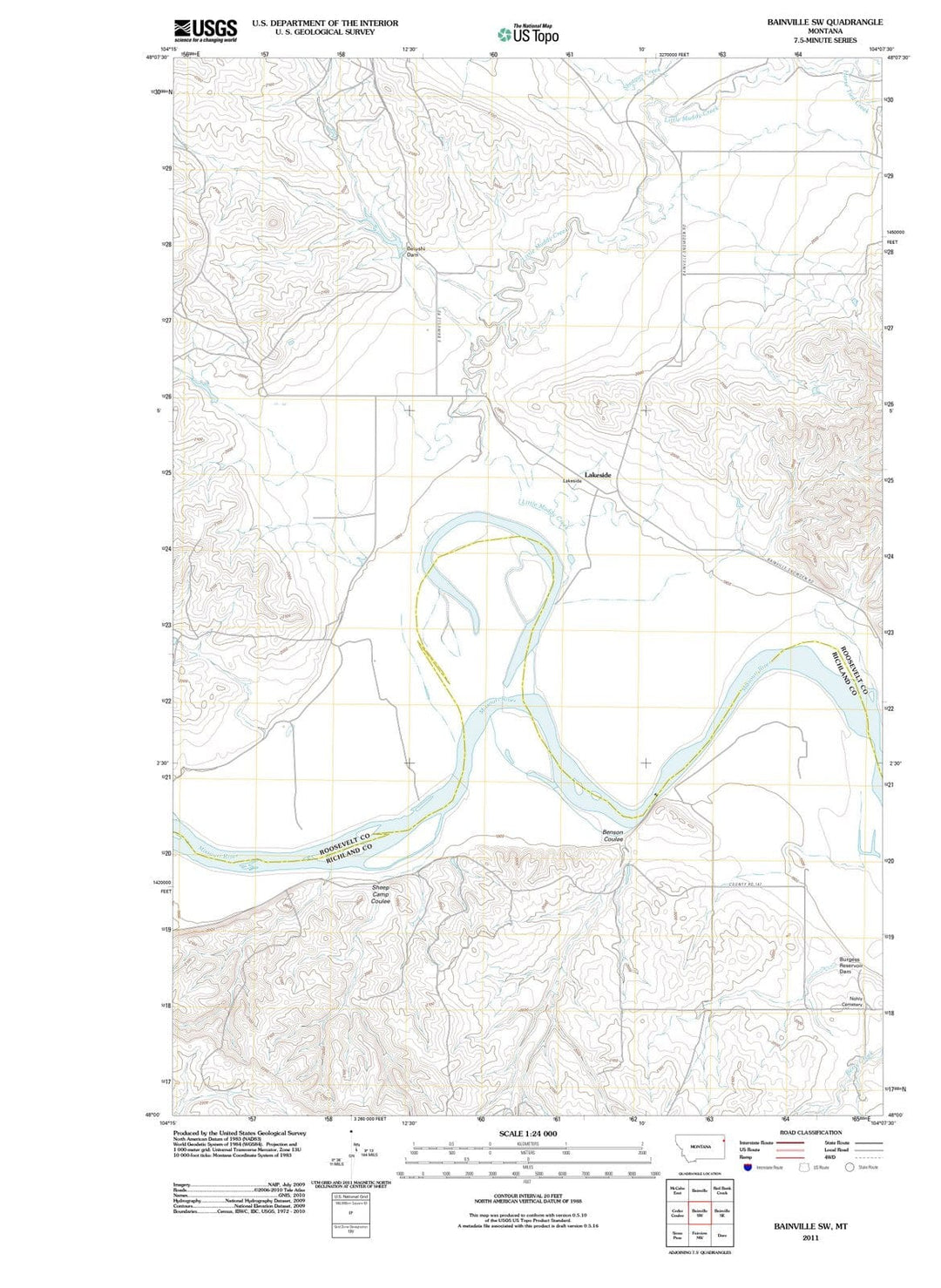 2011 Bainville, MT - Montana - USGS Topographic Map