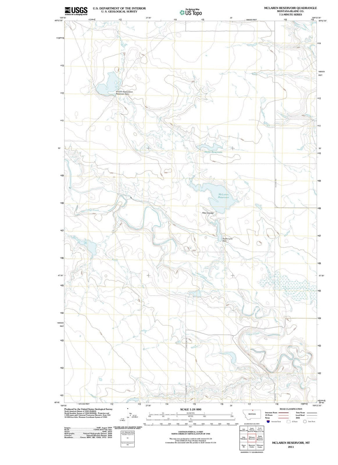 2011 McLaren Reservoir, MT - Montana - USGS Topographic Map