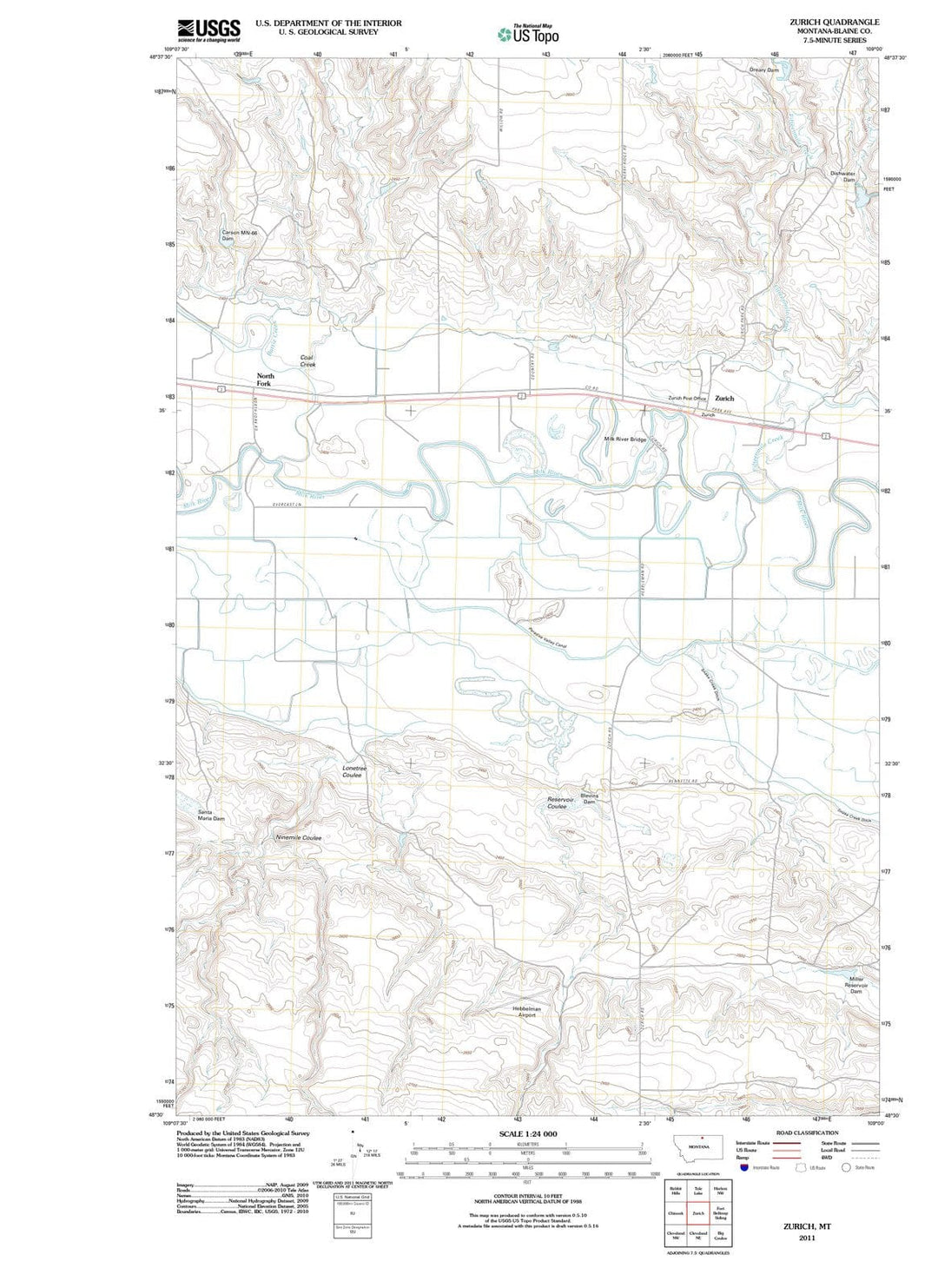 2011 Zurich, MT - Montana - USGS Topographic Map