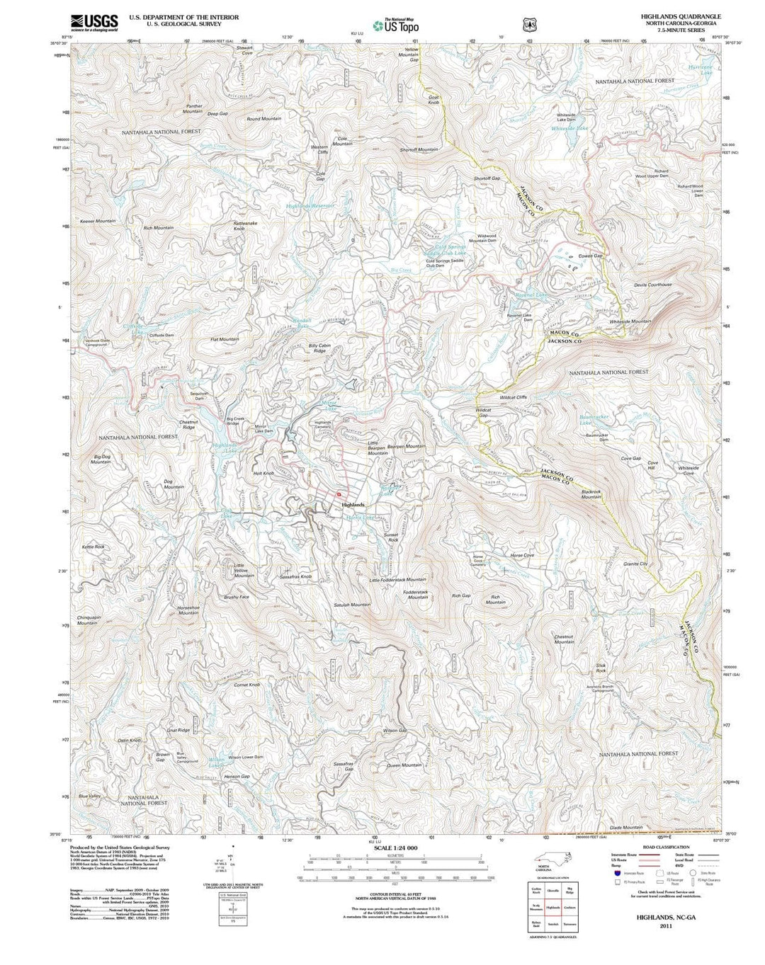 2011 Highlands, NC - North Carolina - USGS Topographic Map