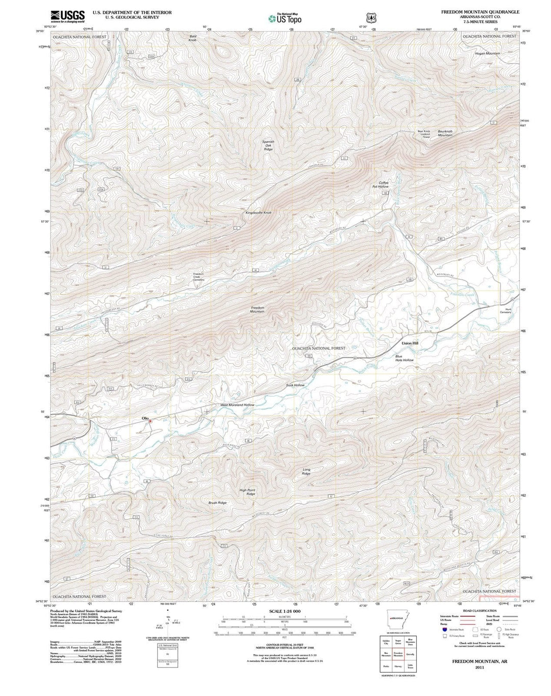 2011 Freedom Mountain, AR - Arkansas - USGS Topographic Map