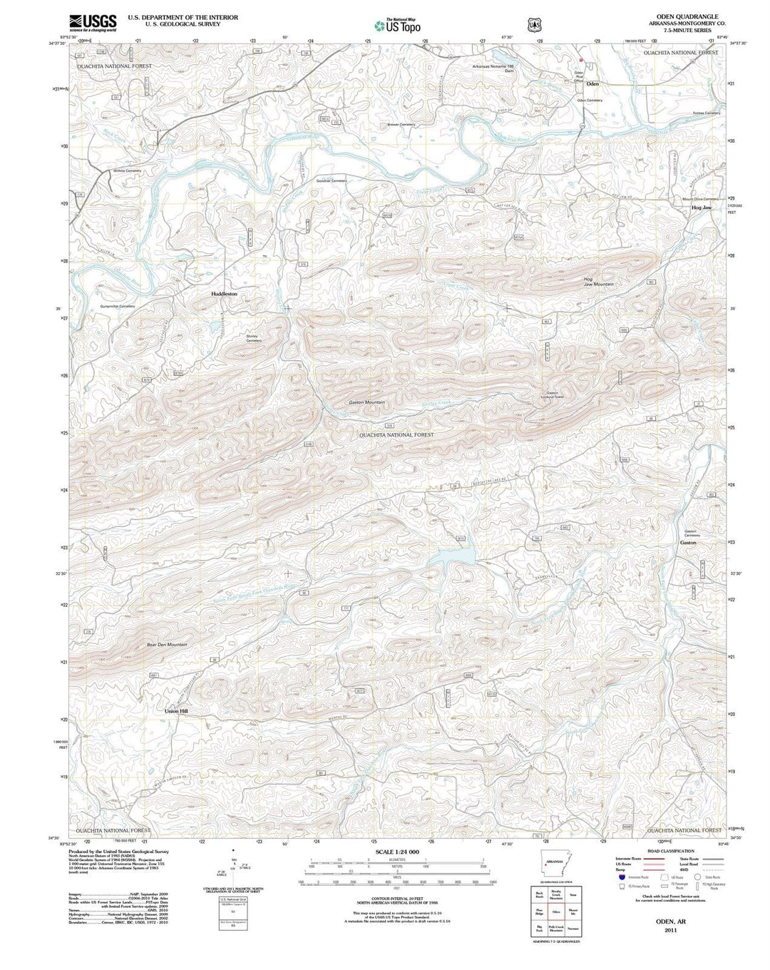 2011 Oden, AR - Arkansas - USGS Topographic Map