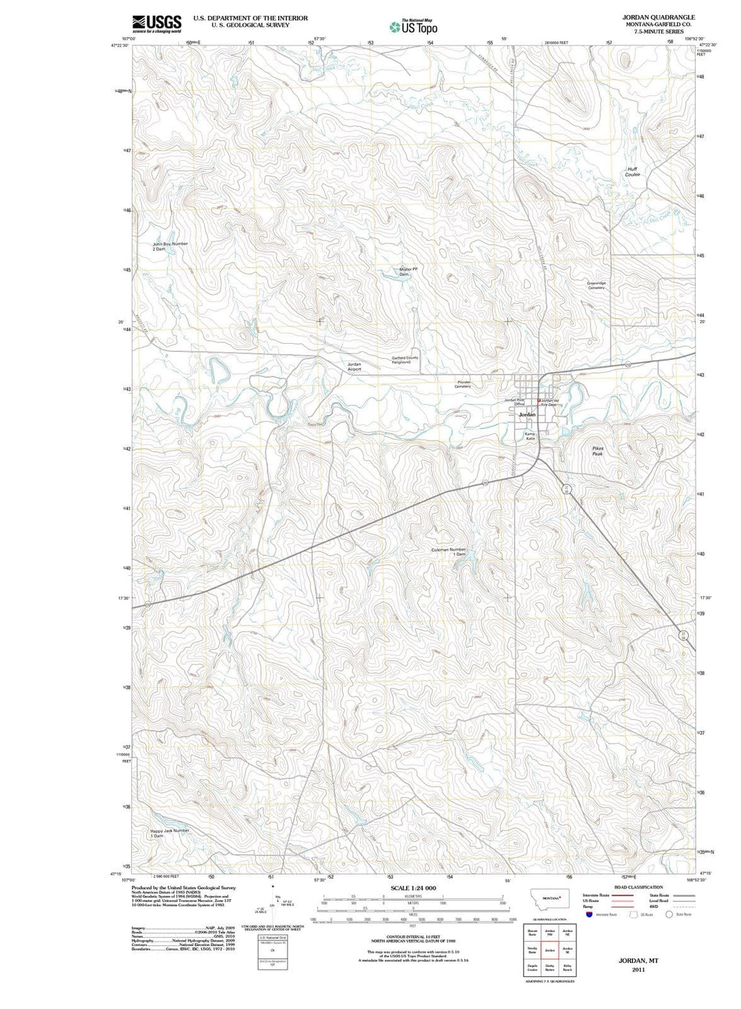 2011 Jordan, MT - Montana - USGS Topographic Map