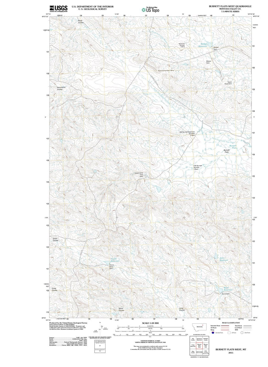 2011 Burnett Flats West, MT - Montana - USGS Topographic Map