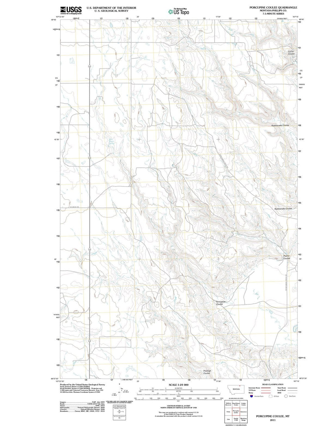 2011 Porcupine Coulee, MT - Montana - USGS Topographic Map