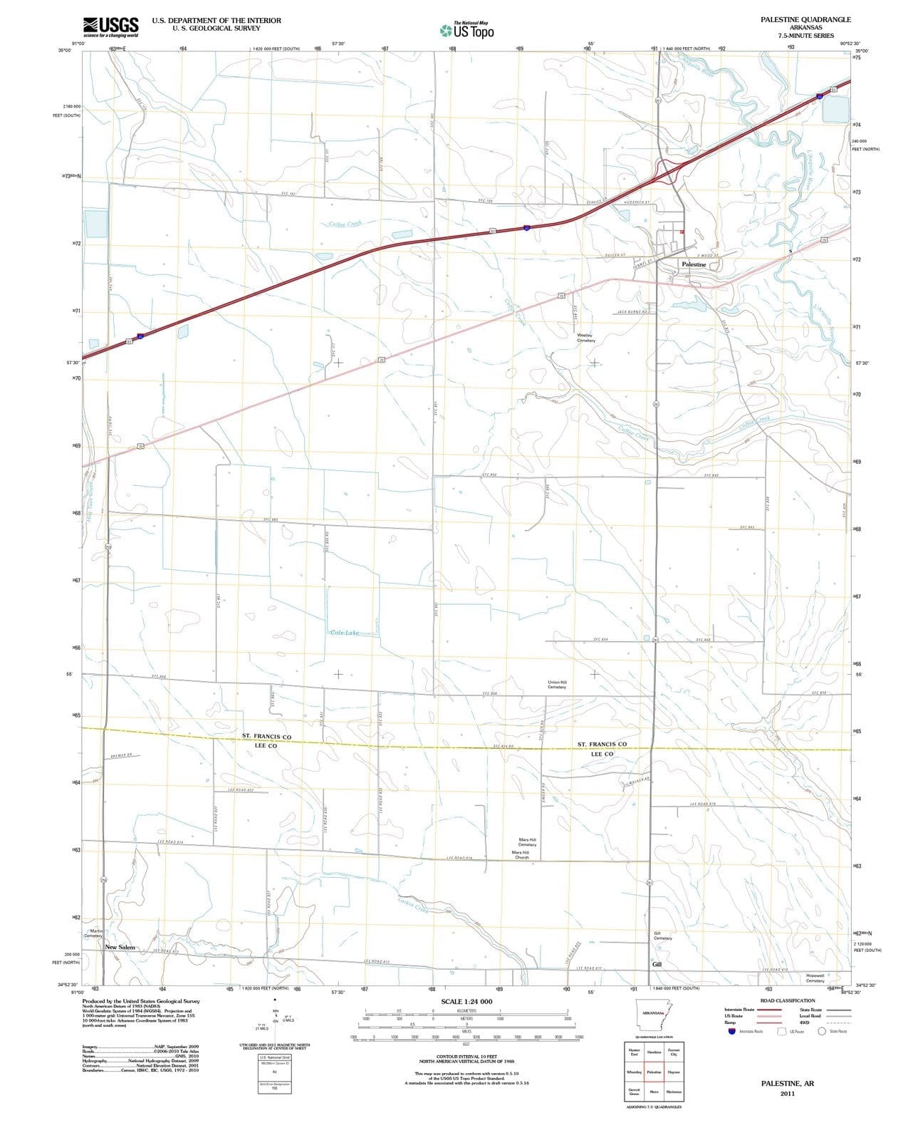 2011 Palestine, AR - Arkansas - USGS Topographic Map