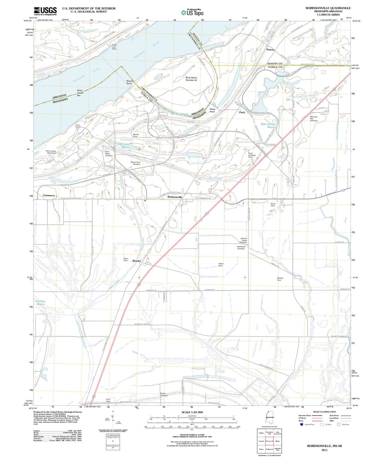 2011 Robinsonville, MS - Mississippi - USGS Topographic Map
