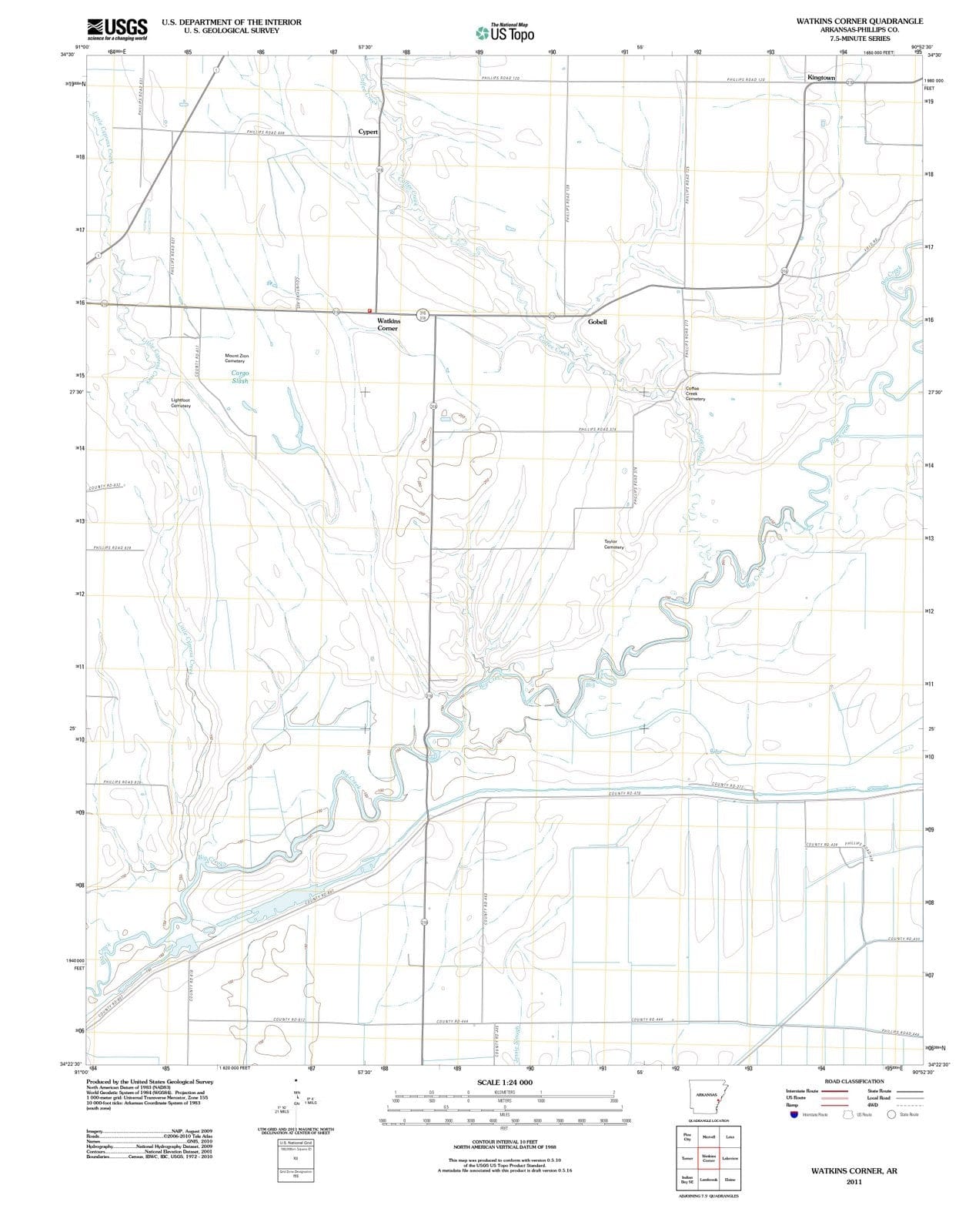 2011 Watkins Corner, AR - Arkansas - USGS Topographic Map