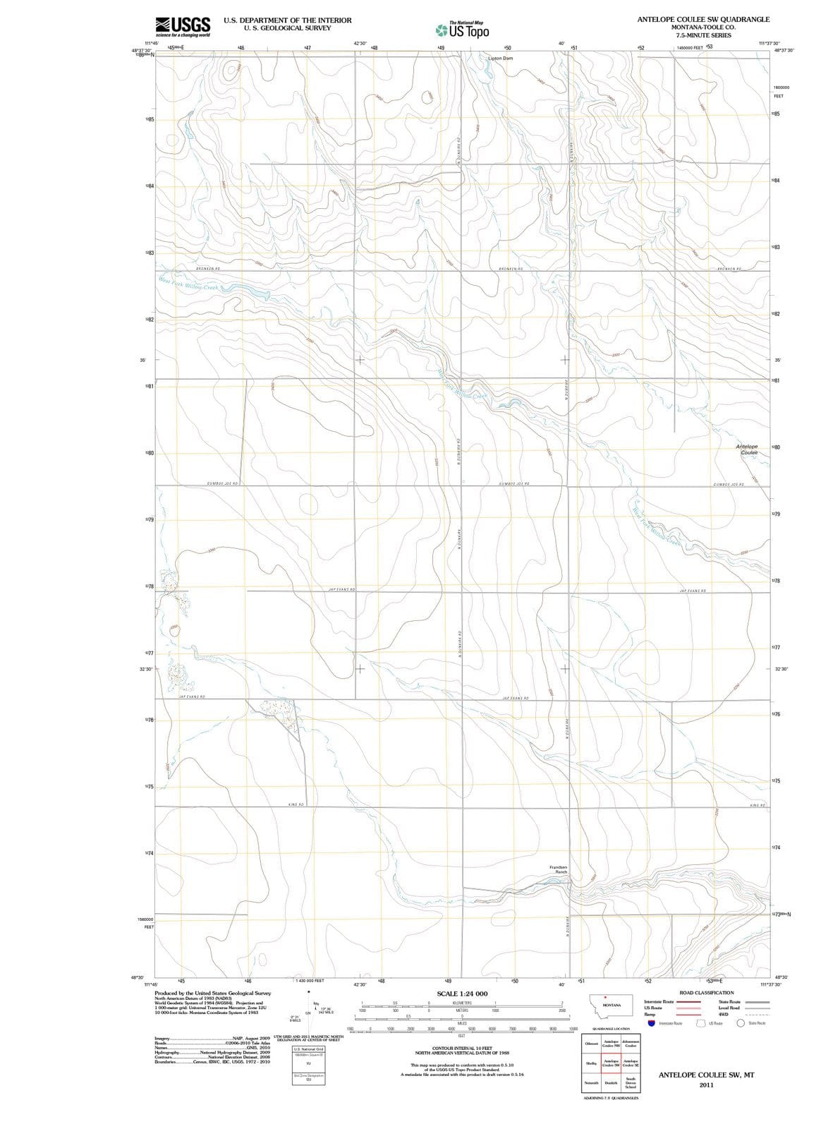 2011 Antelope Coulee, MT - Montana - USGS Topographic Map