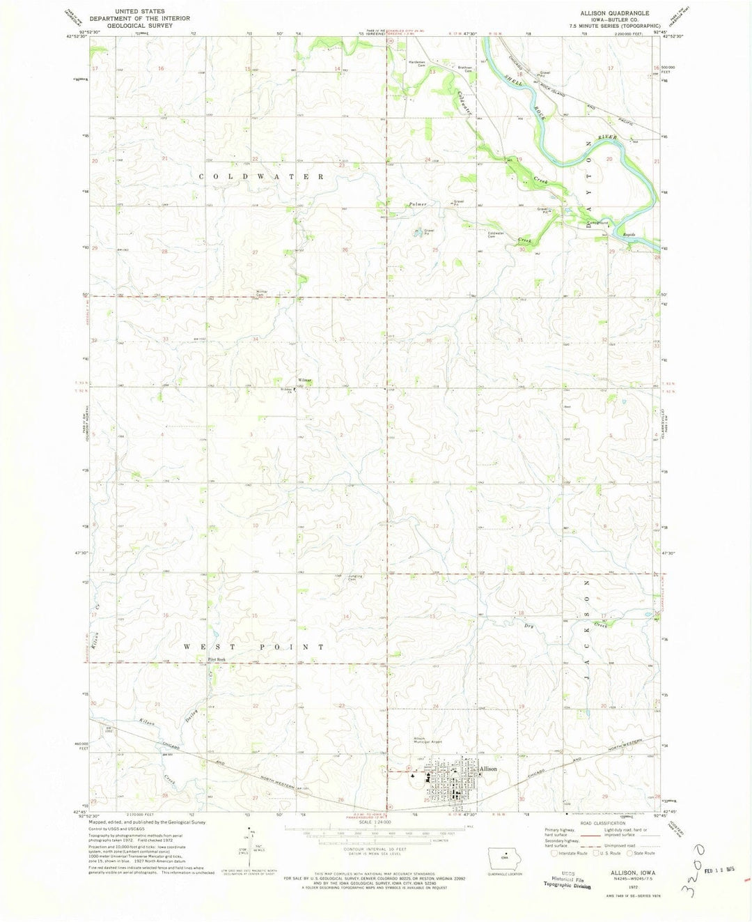 1972 Allison, IA - Iowa - USGS Topographic Map