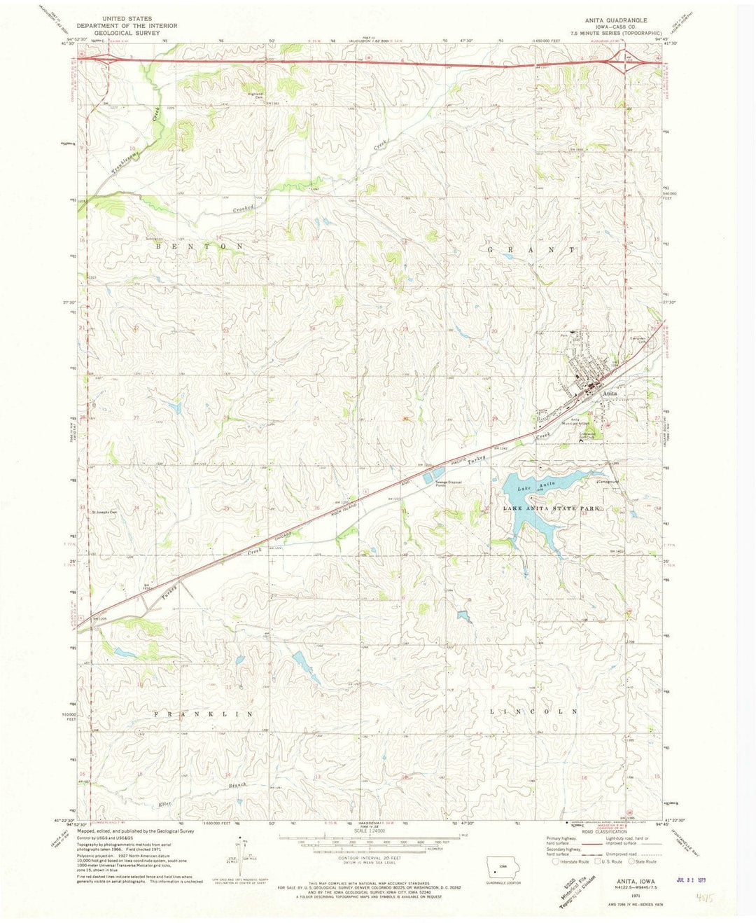 1971 Anita, IA - Iowa - USGS Topographic Map