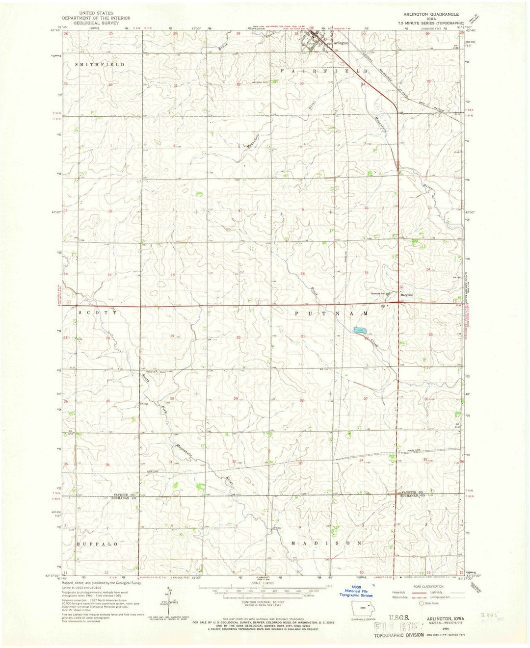 1965 Arlington, IA - Iowa - USGS Topographic Map