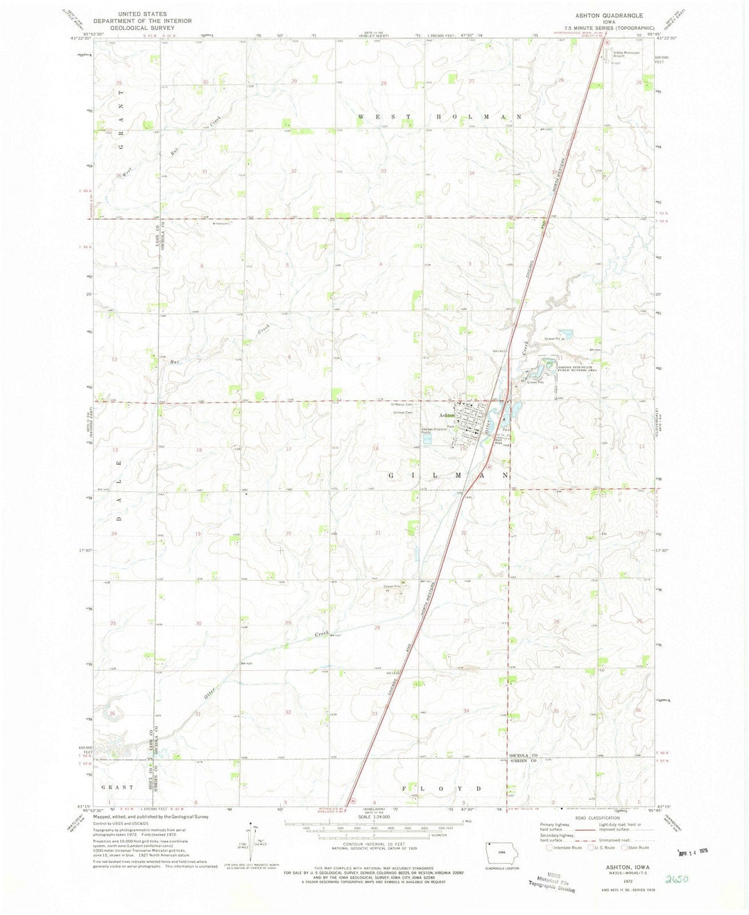 1972 Ashton, IA - Iowa - USGS Topographic Map