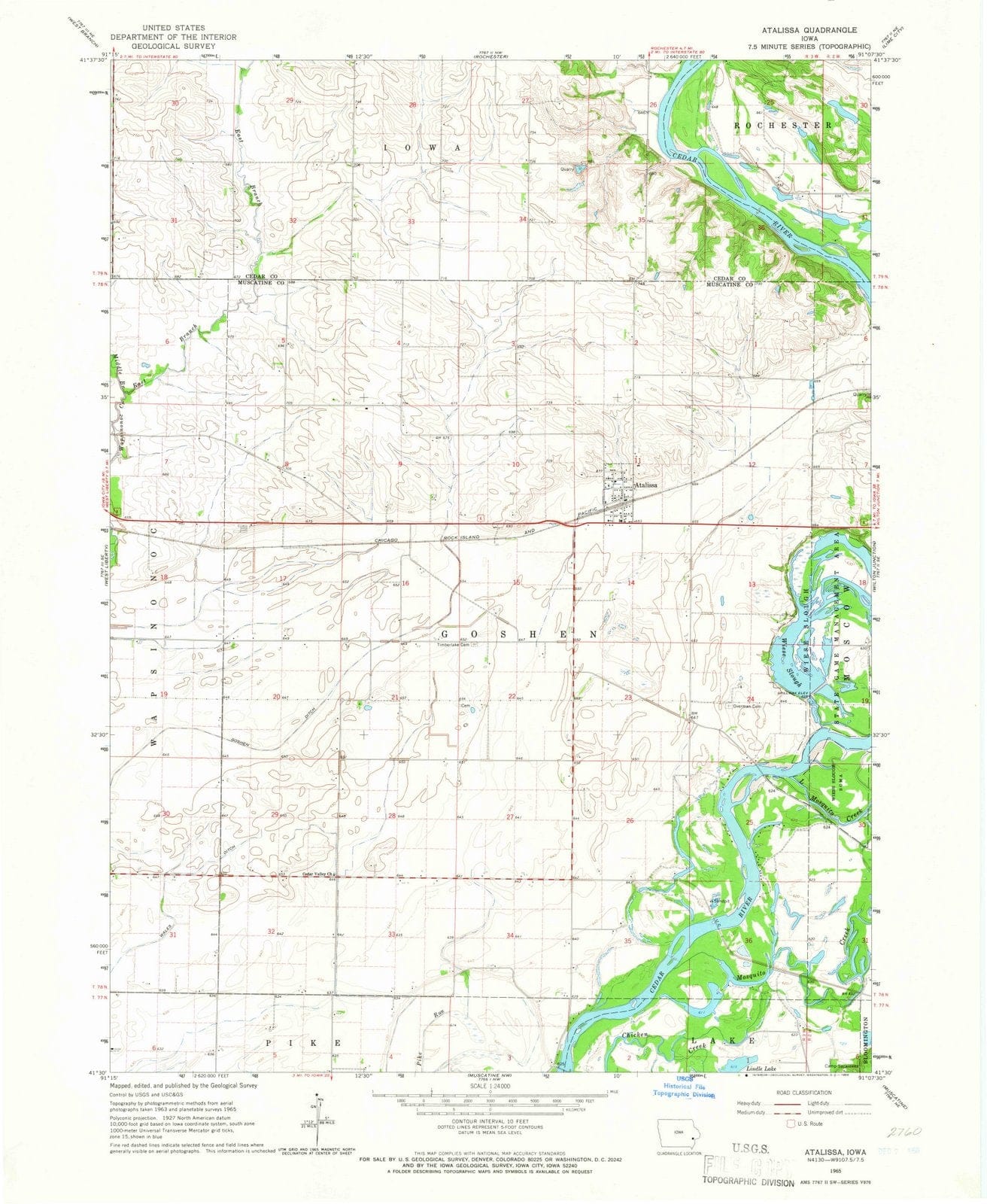 1965 Atalissa, IA - Iowa - USGS Topographic Map
