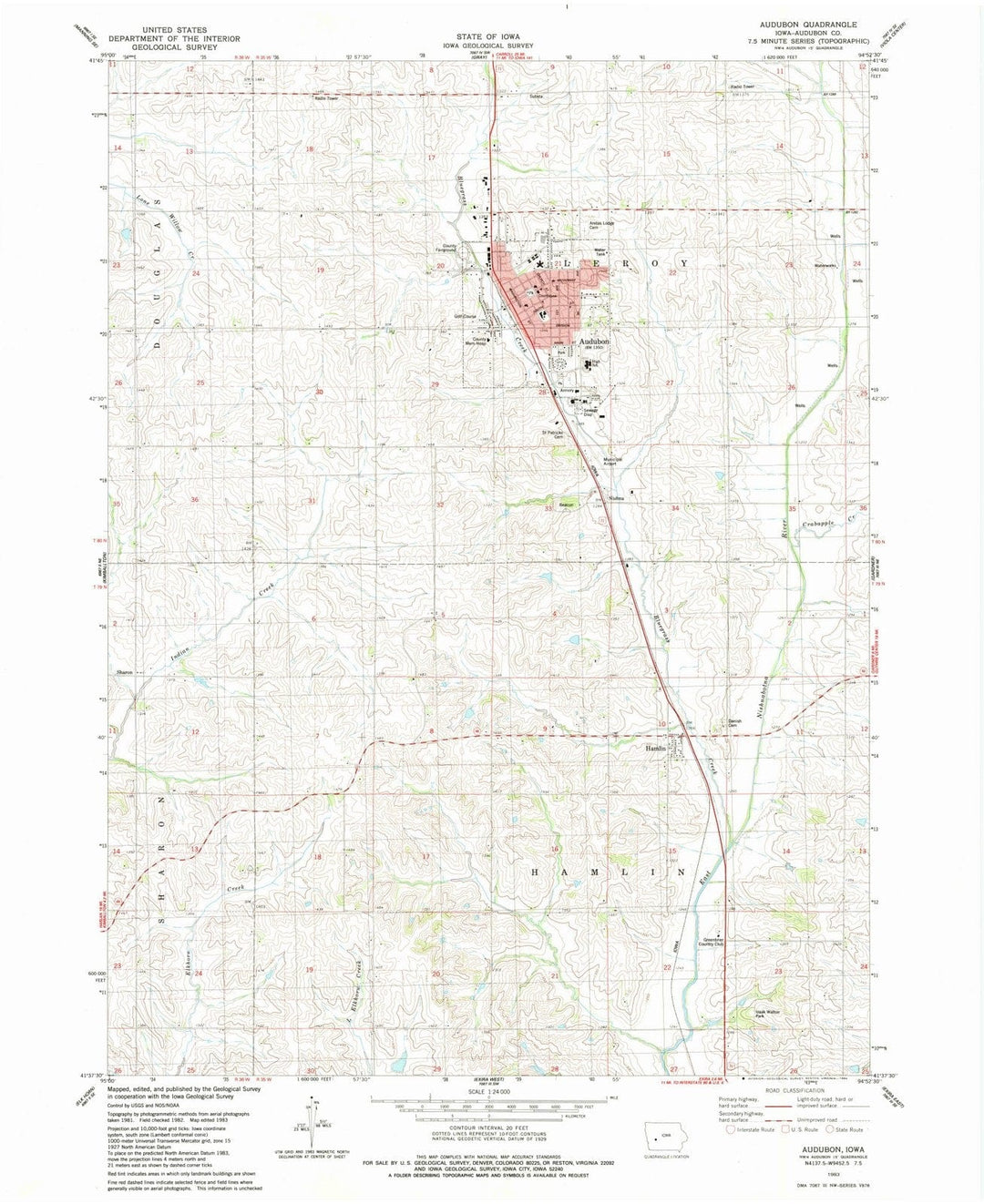 1983 Audubon, IA - Iowa - USGS Topographic Map