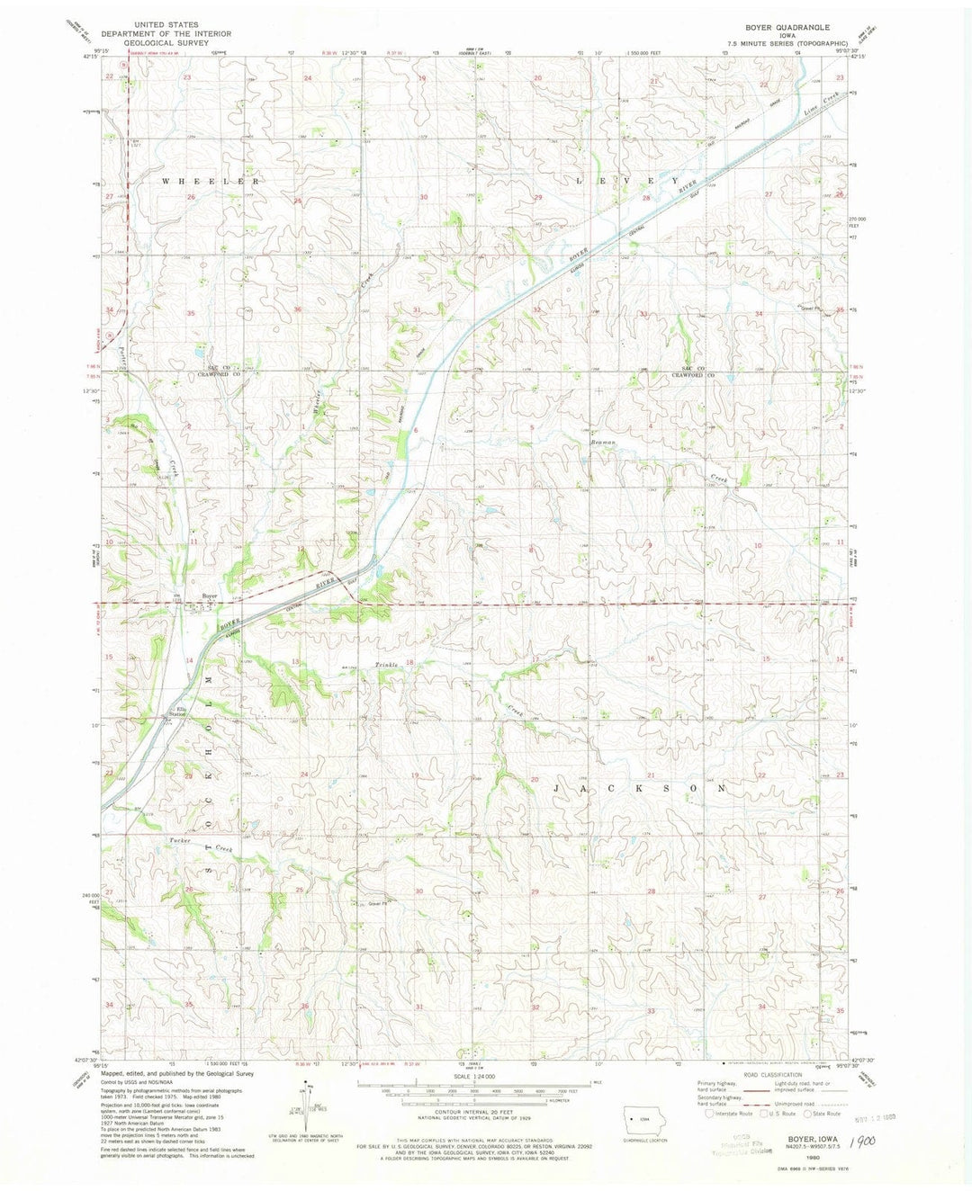 1980 Boyer, IA - Iowa - USGS Topographic Map