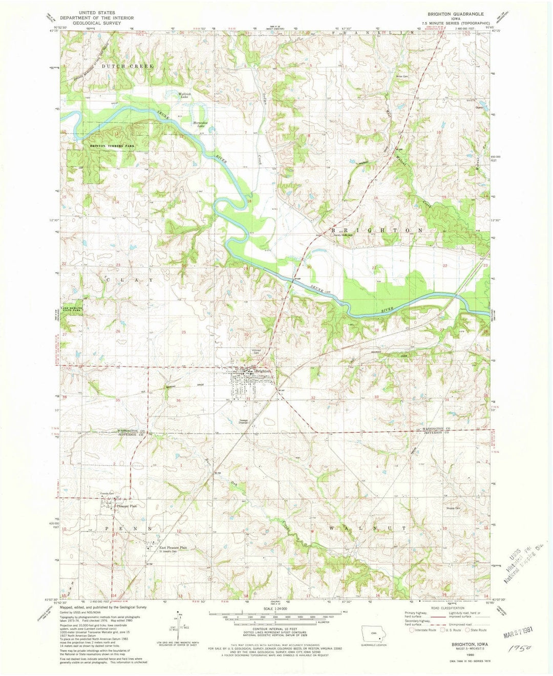 1980 Brighton, IA - Iowa - USGS Topographic Map