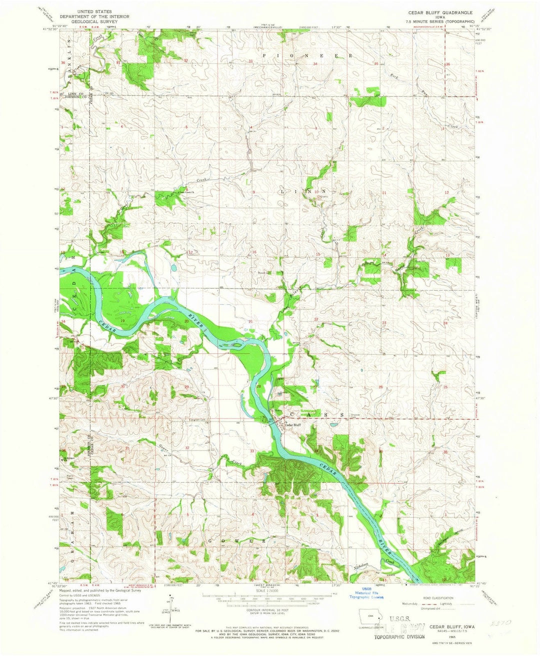 1965 Cedar Bluff, IA - Iowa - USGS Topographic Map