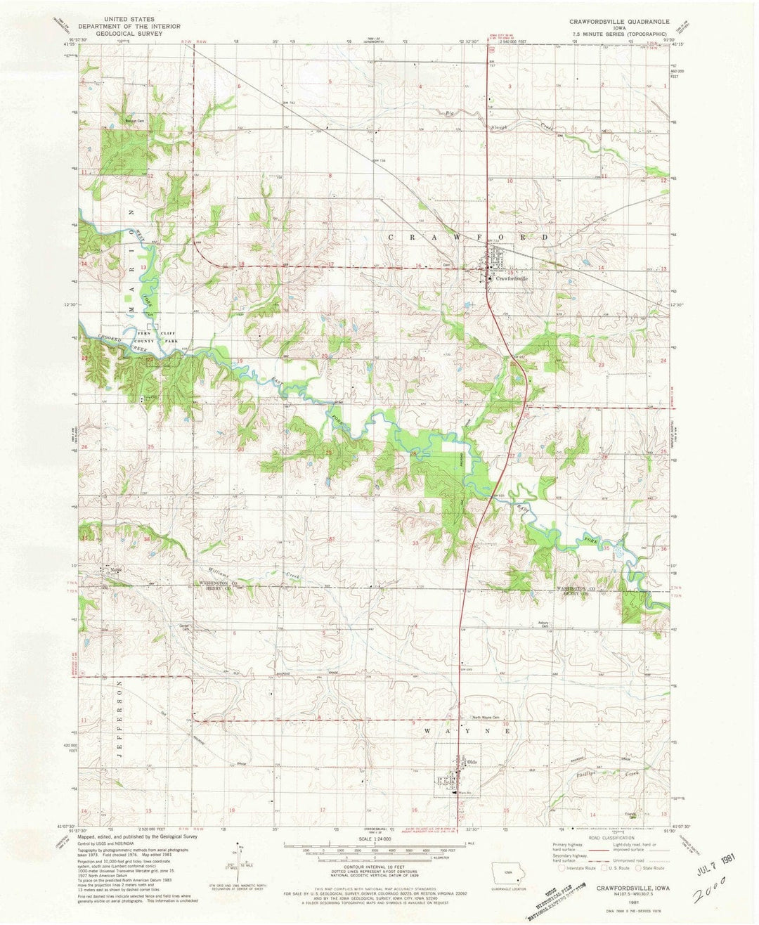 1981 Crawfordsville, IA - Iowa - USGS Topographic Map
