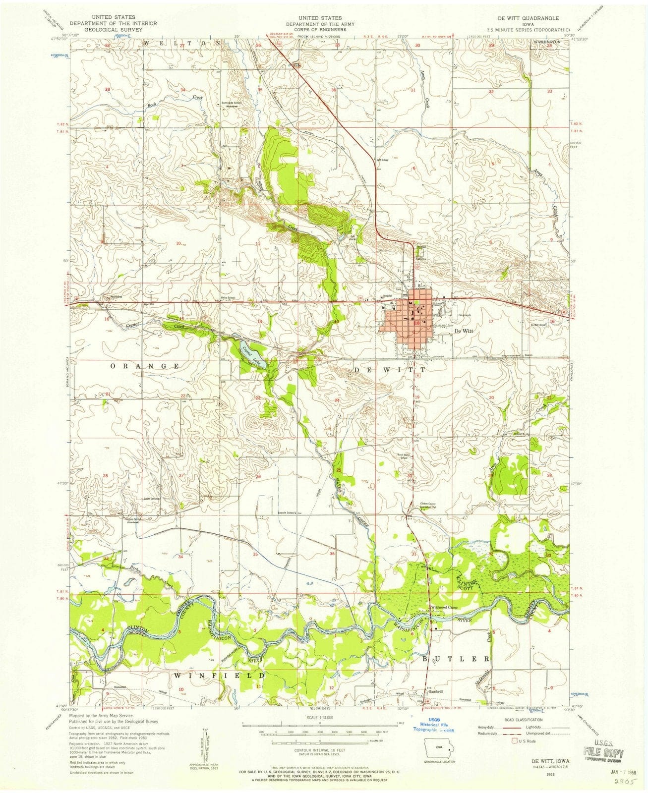 1953 De WITT, IA - Iowa - USGS Topographic Map