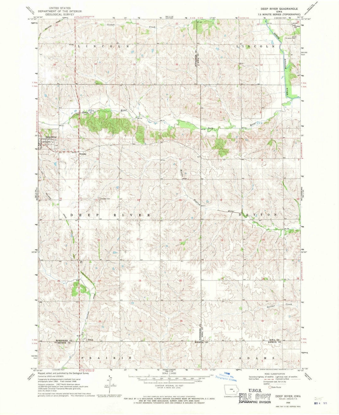 1968 Deep River, IA - Iowa - USGS Topographic Map