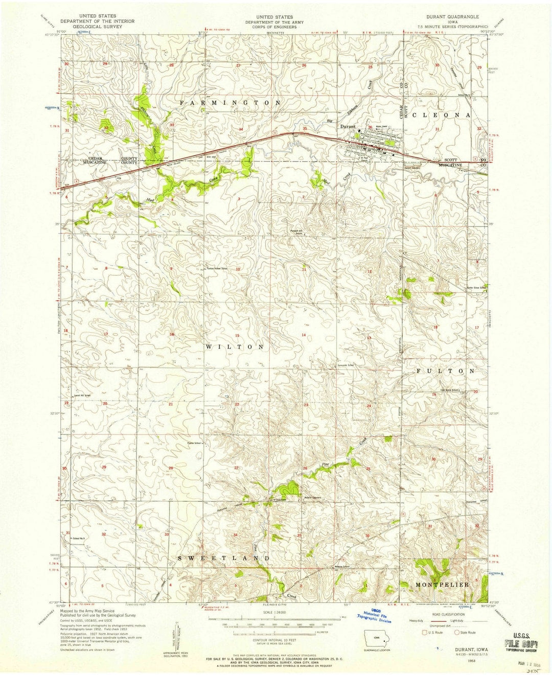 1953 Durant, IA - Iowa - USGS Topographic Map