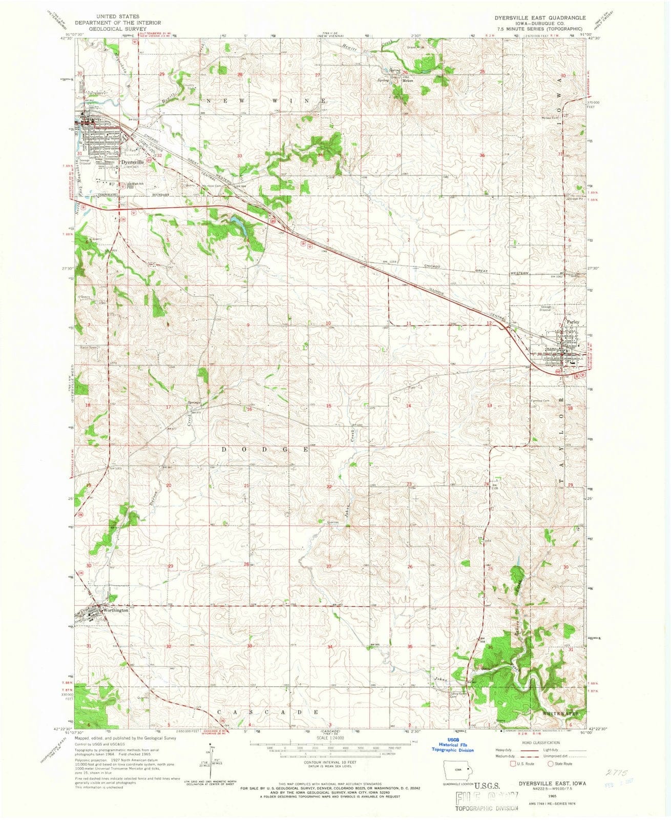 1965 Dyersville East, IA - Iowa - USGS Topographic Map