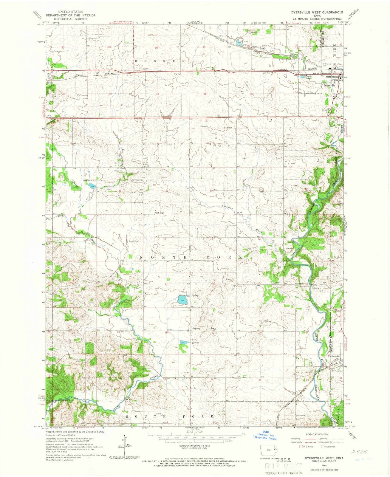 1965 Dyersville West, IA - Iowa - USGS Topographic Map