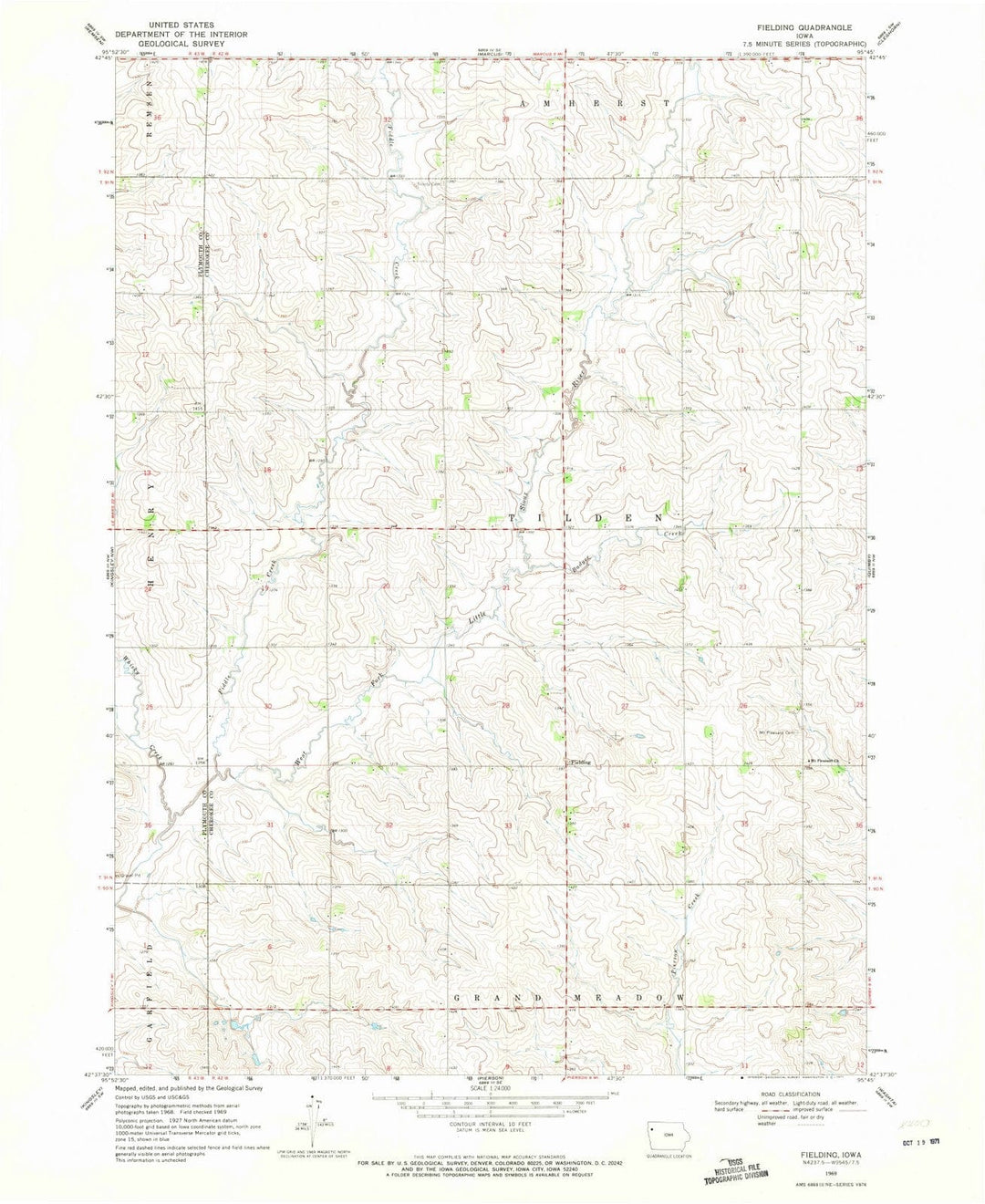 1969 Fielding, IA - Iowa - USGS Topographic Map