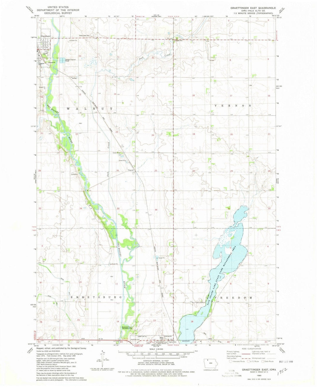 1980 Graettinger East, IA - Iowa - USGS Topographic Map