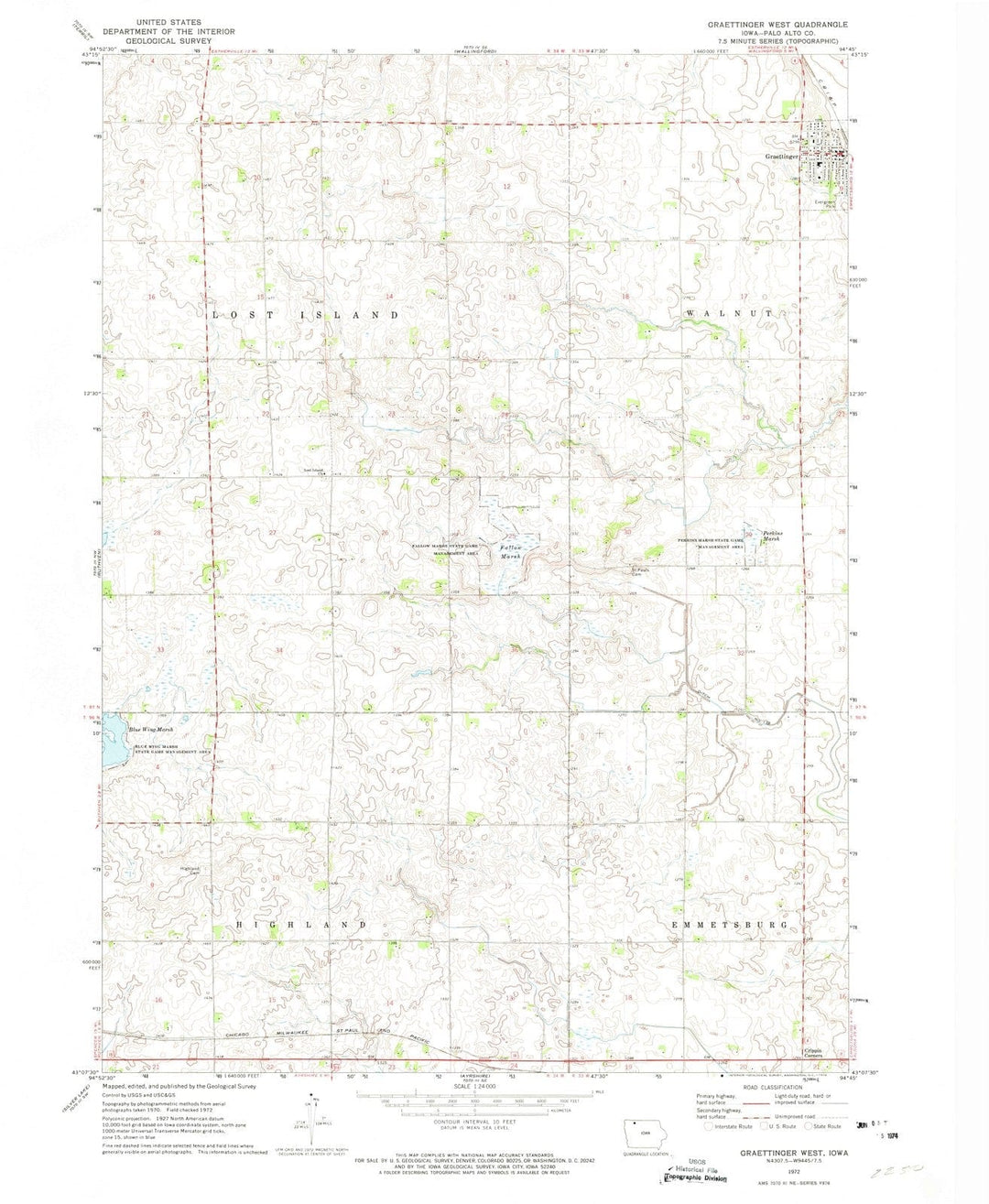 1972 Graettinger West, IA - Iowa - USGS Topographic Map