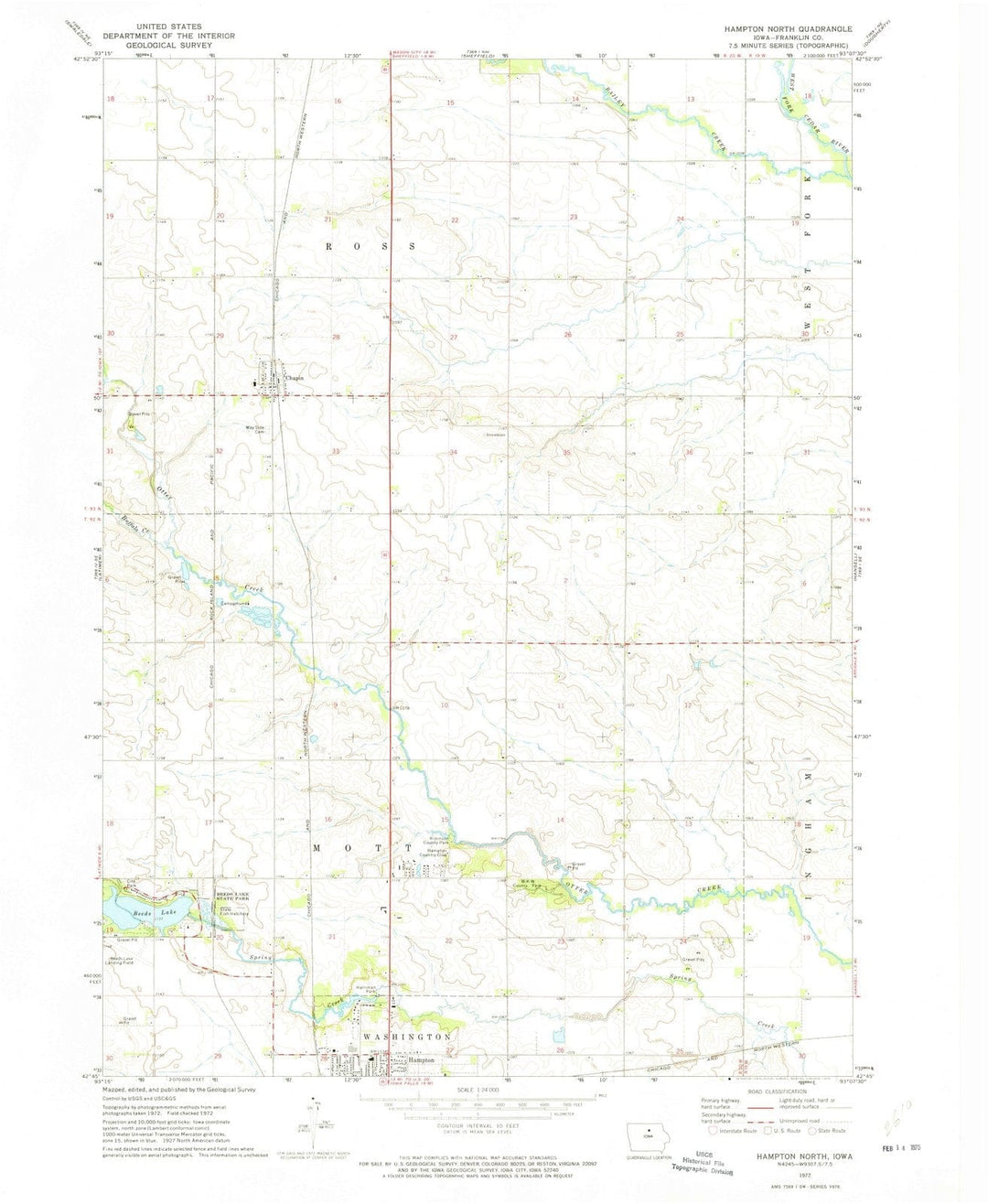 1972 Hampton North, IA - Iowa - USGS Topographic Map